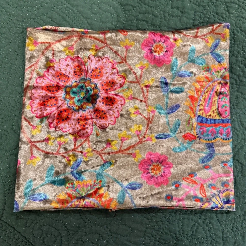 Boho Floral Velvet Headband Paisley Print Hair Accessory Taupe Pink Teal